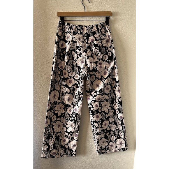 Anthropologie Maeve The Colette Black Floral Print Wide Leg Pants Size 27 - Picture 7 of 15